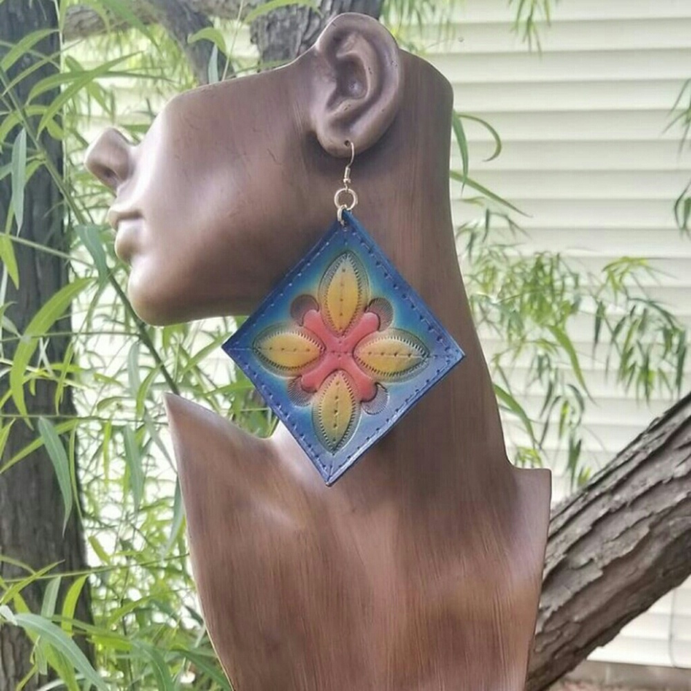 Leather Diamond Shaped Earrings